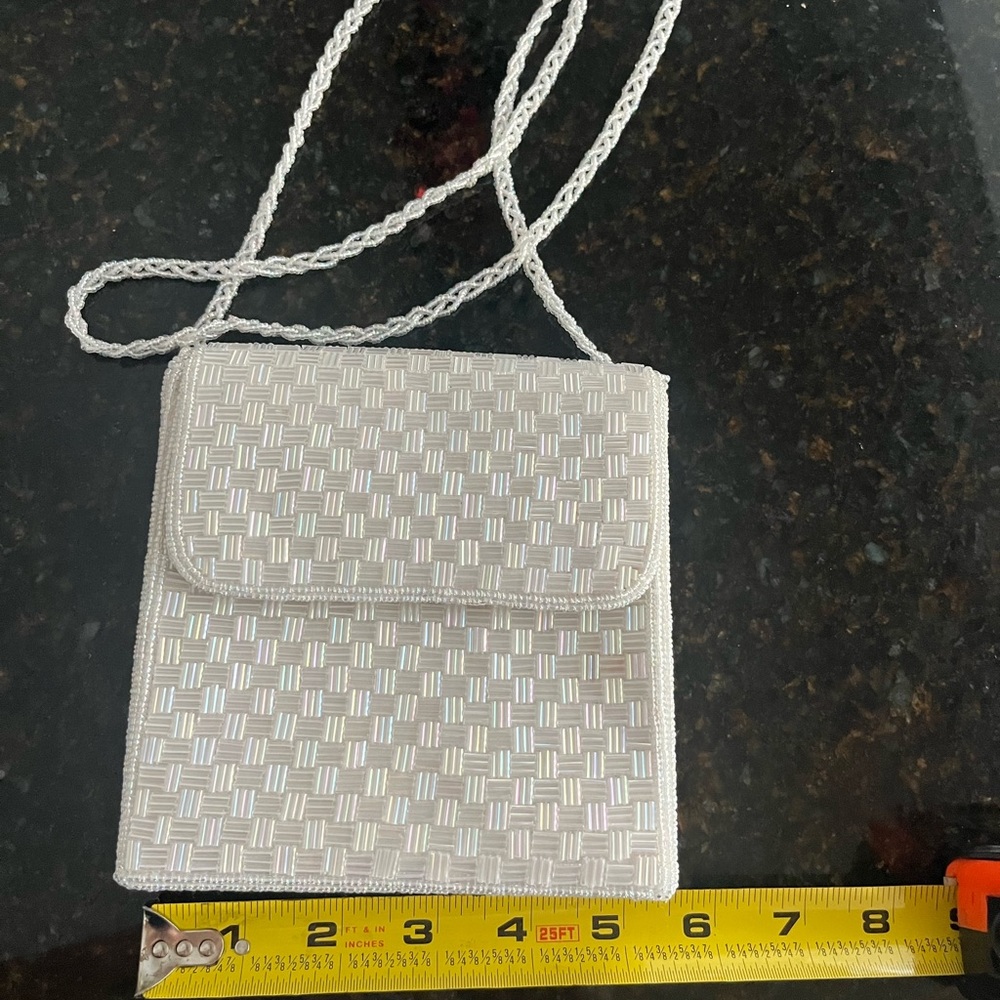 Elegant 5.5” White Woven Crossbody Bag